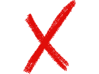 Ein großes rotes x ist mit groben, kreidestiftähnlichen strichen auf einen schlichten weißen hintergrund gezeichnet.