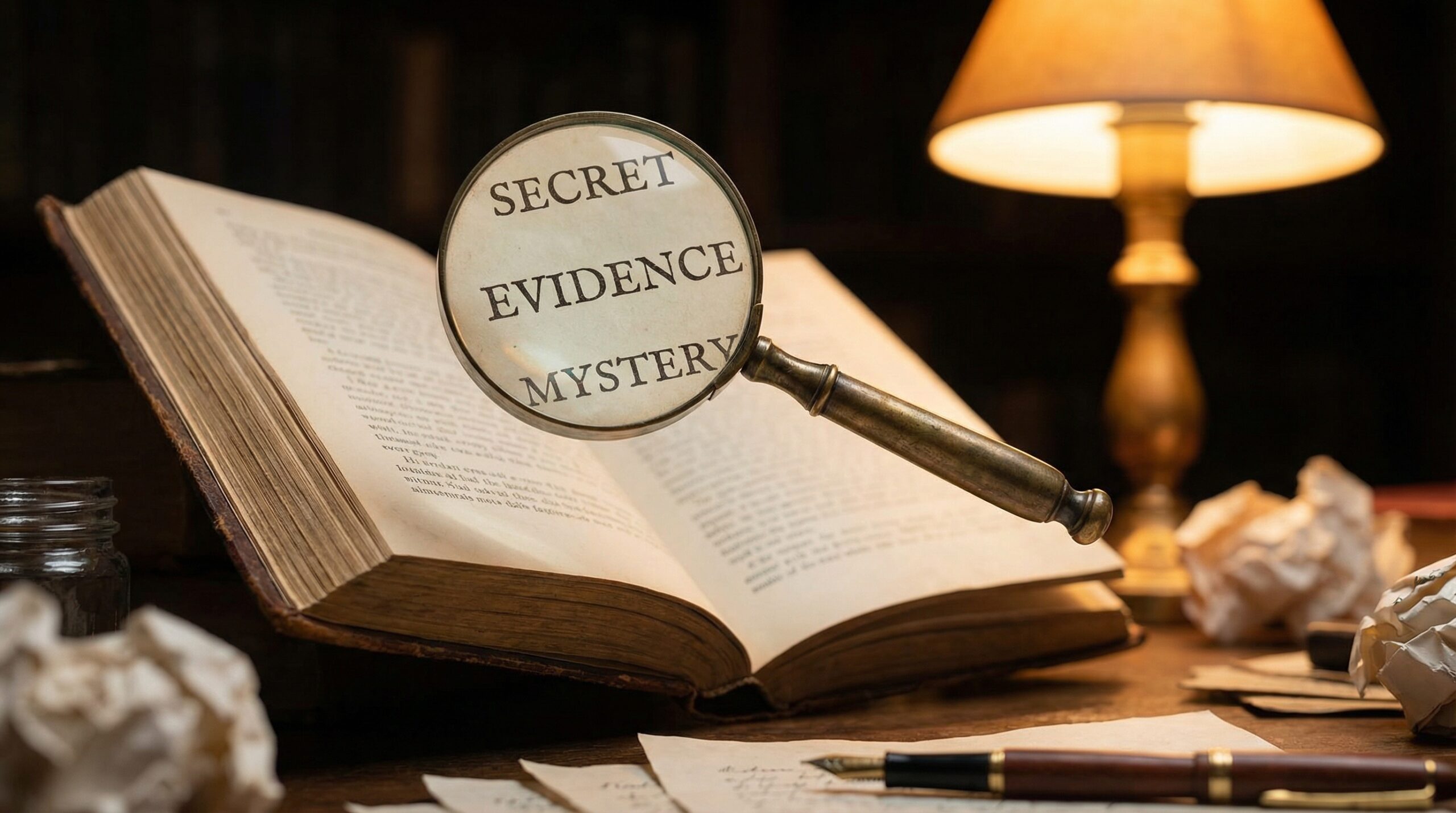 Blog 24 Detektiv-lupe ueber altem buch bei warmem schreibtischlicht - metapher fuer gruendliche recherche als heilpraktiker