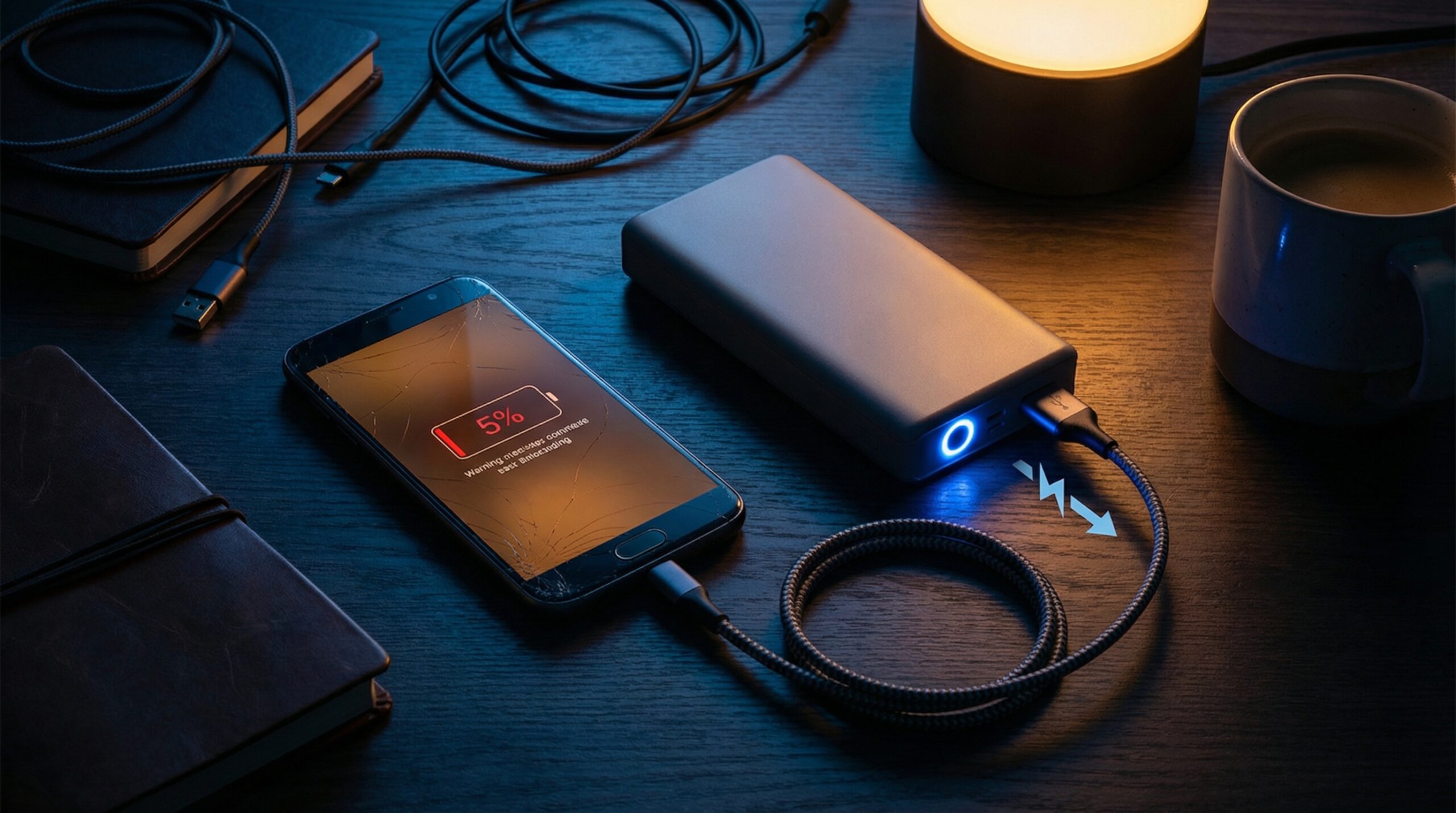 Blog 15 Smartphone mit 5 prozent akku wird von weiterem geraet leergesaugt - metapher fuer fasten bei stress