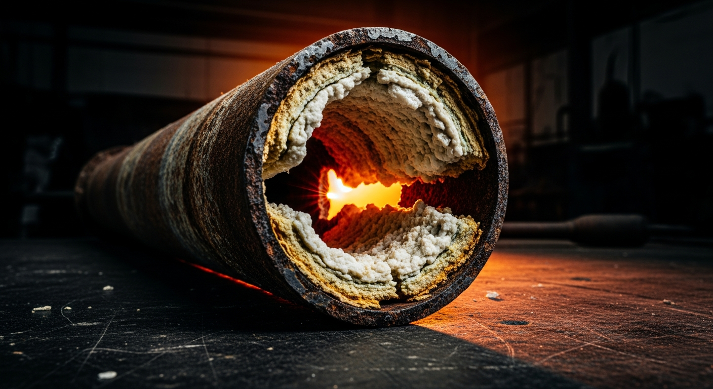 Blog 22 Korrodiertes rohr mit kalkablagerungen — metapher für den zusammenhang zwischen darm und rückenschmerzen