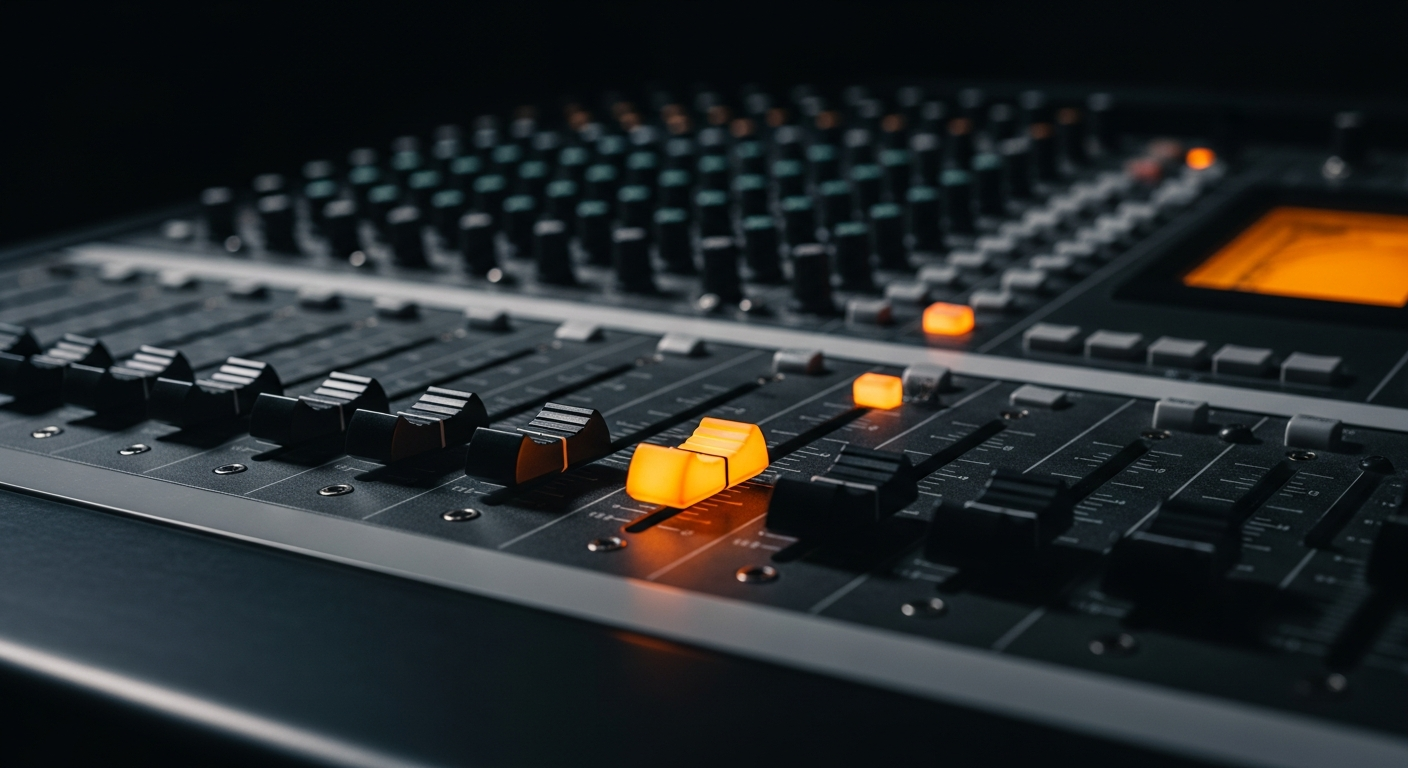 Blog 21 Mischpult mit verstimmten reglern — metapher für hormonelle dysbalance und rückenschmerzen